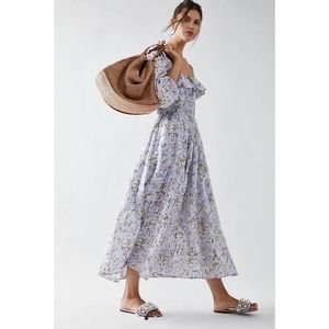 Free People's Oasis Midi Printed Dress in Lavender Combo, XS